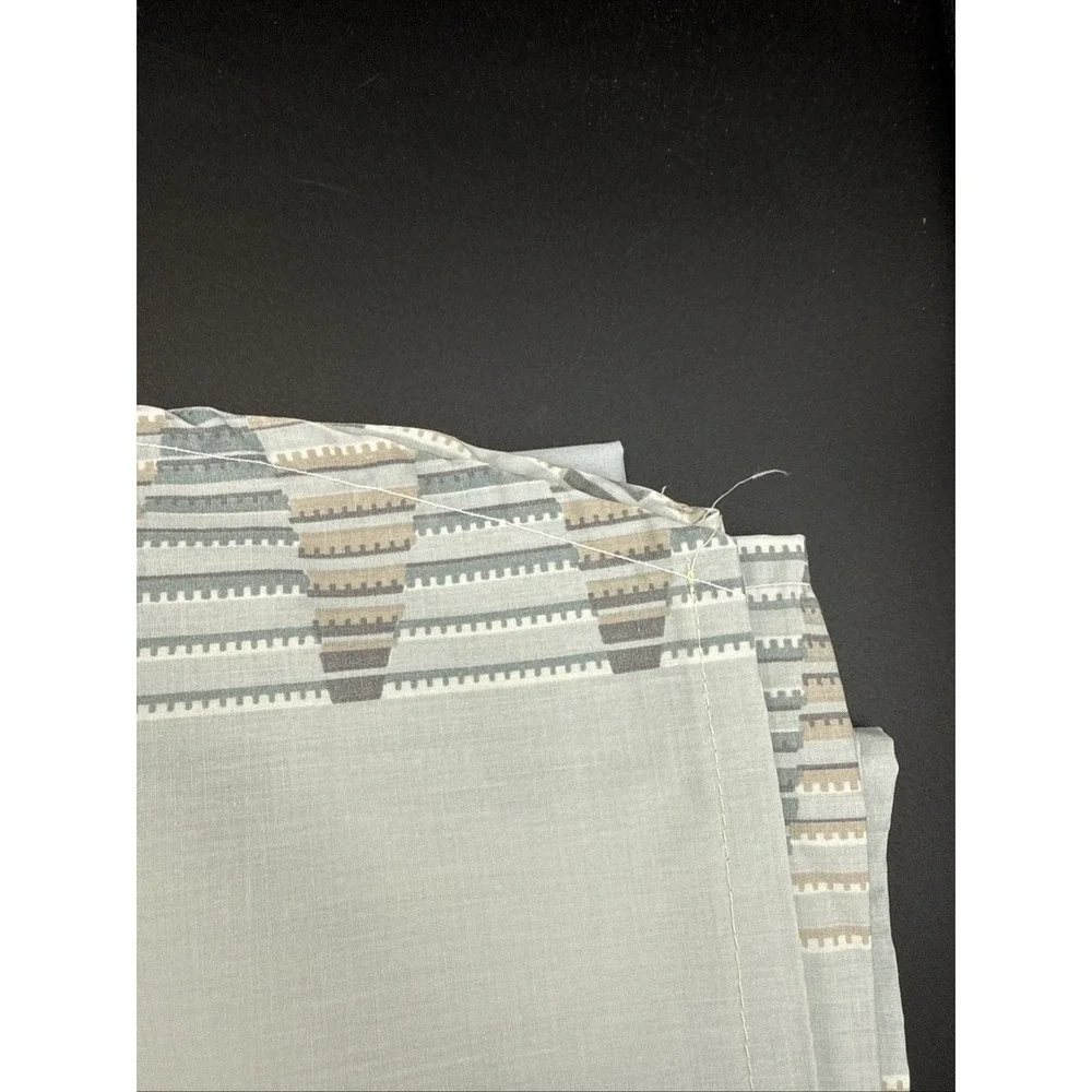 Vintage Tablecloth Repurposed From  Sheet, Napkins, Blue Geometric